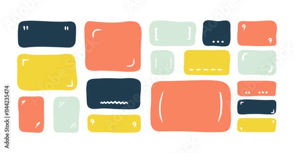 Obraz Doodle text box. Hand drawn bubble shapes and frames for social media. Kids color text shape. Organic child free form. Abstract square speech blobs for dialog. Simple set for bullet journal with