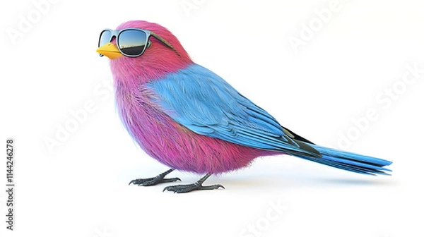 Fototapeta Colorful bird in sunglasses on a white background.