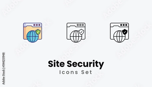 Fototapeta Site Security Icons thin line and glyph vector icon stock illustration