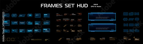 Obraz Blocks and frames. Big vector set with frames. Modern technological frames and HUD user interface windows.  Windows with parameters and data. Vector templates with frames