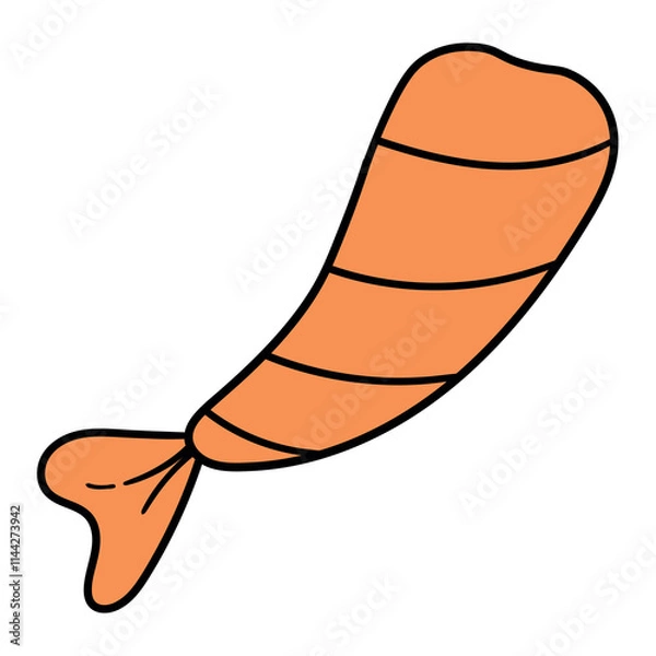 Fototapeta Hand drawn cartoon fresh shrimp tail on white background.