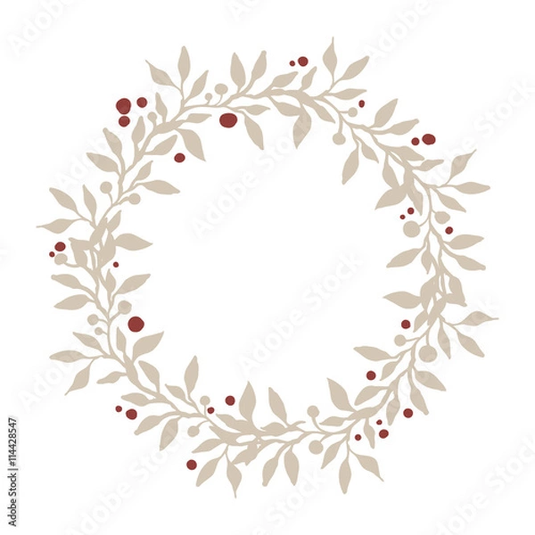 Fototapeta Wreath of branches, leafs and berries