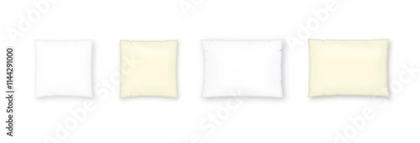 Fototapeta White pillow square shape top, side and front view. Realistic cushion for sleep mockups set pillow isolated on white. Vector