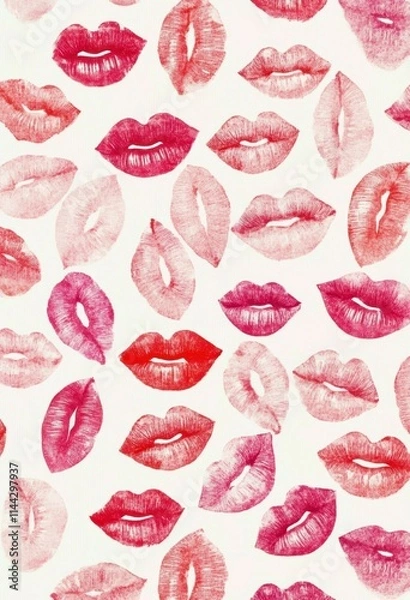 Obraz Red lipstick kisses pattern background design