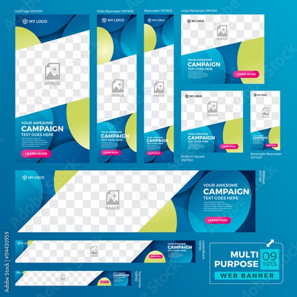 Fototapeta Multipurpose Ad banner design template. Standard size web banner set.