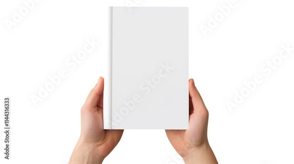 Fototapeta Hand holding blank book & hard cover mockup Isolated on transparent background, clippig path