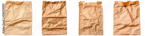Fototapeta A series of four crumpled brown paper bags showcasing varying degrees of wrinkling and texture.