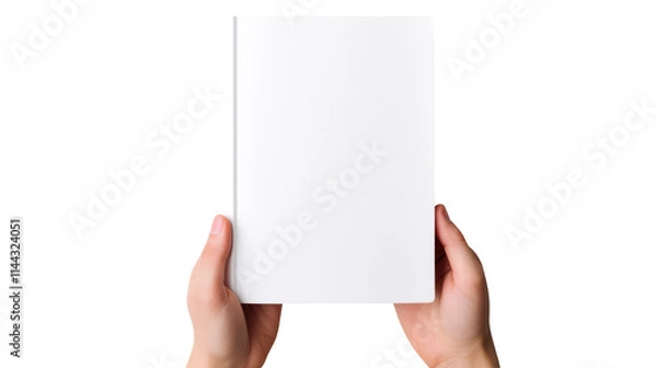 Fototapeta Hand holding blank book & hard cover mockup Isolated on transparent background, clippig path