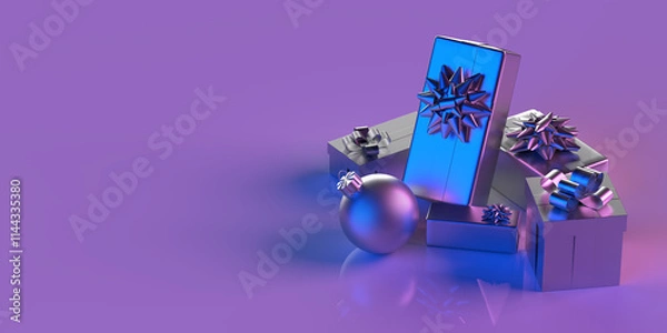 Obraz 3D rendered chrismas gift boxes with copy space.