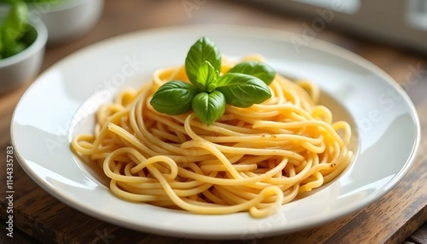 Obraz A wonderful spaghetti noodles on white ceramic plate 