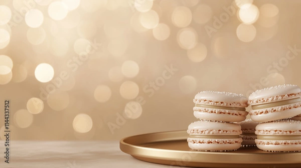Fototapeta A luxurious close-up of macarons with a sophisticated background, perfect for a banner with text placement.