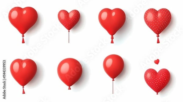 Fototapeta Collection of Red Heart-Shaped Balloons in Different Styles and Designs for Celebration, Party, and Festive Occasions