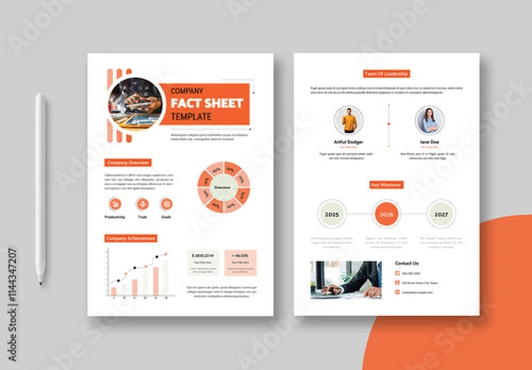 Fototapeta Company Fact Sheet Template Layout