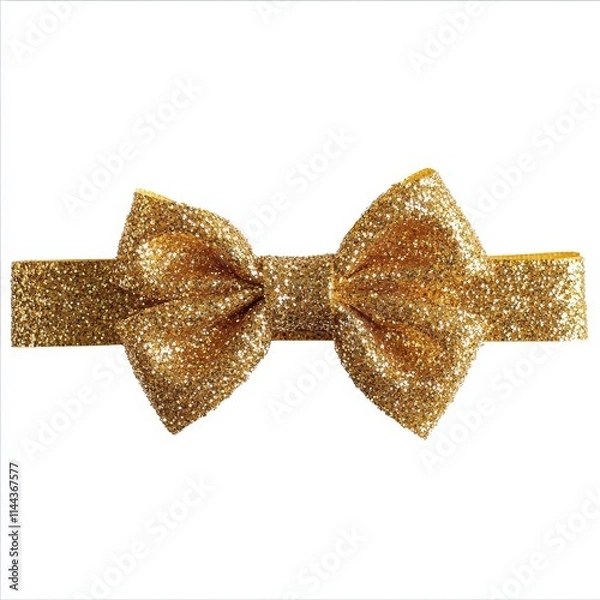Fototapeta A Golden Ribbon with a Bow Isolated on a White Background | Gift Wrapping, Holiday Decorations, Luxury Packaging, and Event Planning