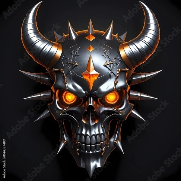 Fototapeta Ominous Demon Skull in Futuristic Style