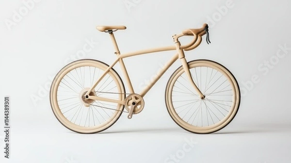 Fototapeta A minimalist wooden bicycle showcasing sleek design and eco-friendly materials against a plain background.