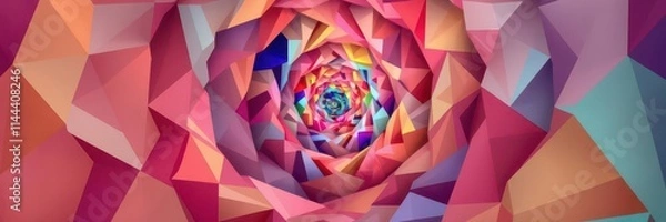 Fototapeta Abstract polygonal spiral, vibrant colors, geometric background, pattern, design