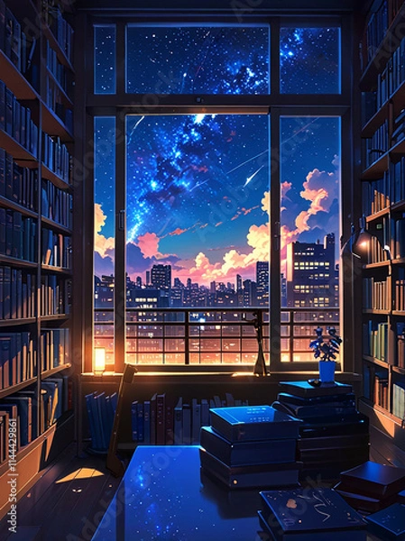 Obraz anime style cozy library 4