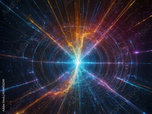 Fototapeta Vibrant cosmic energy radiates from a central point creating a mesmerizing visual effect in deep space