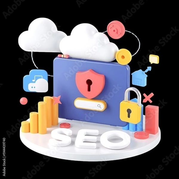 Obraz SEO relevance and keyword concept.Optimization in Secure Cloud Technology 