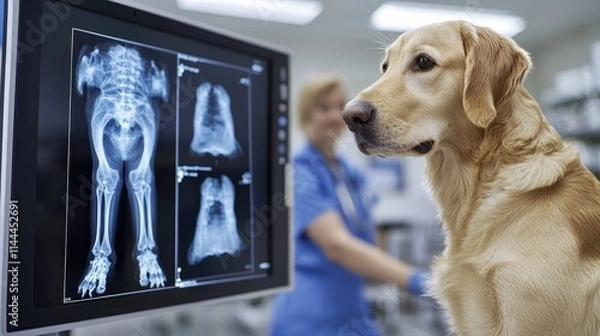 Obraz Veterinary examination of a dog with x-ray imaging animal hospital medical procedure clinical environment close-up view pet health