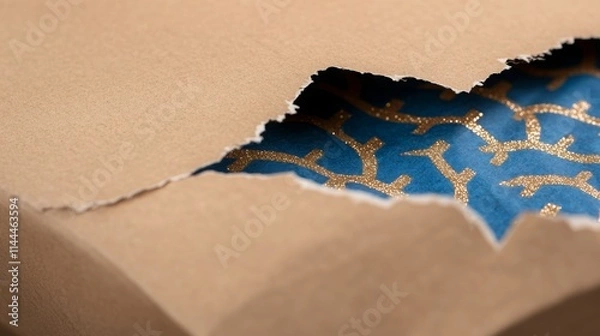 Fototapeta Hanukkah Gift Bags with Blue and Gold Design. Festive Vibe Peeking through Torn Paper.