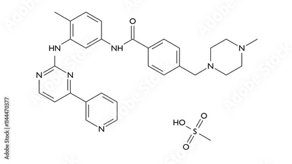 Fototapeta imatinib mesylate molecule, structural chemical formula, ball-and-stick model, isolated image antineoplastic agent