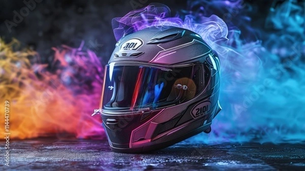 Fototapeta The dim light reflects off the helmet's surface, adding a subtle shine to the curves and contours