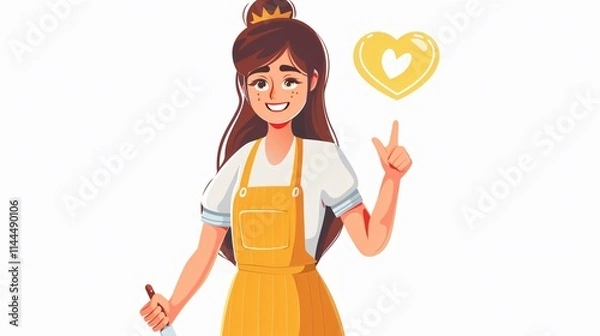 Fototapeta Waitress Serving with Like Button, Flat Vector Style Isolated Image