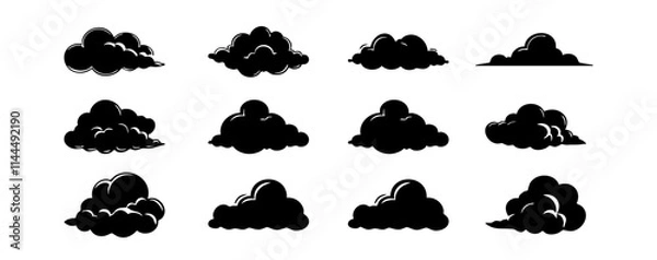 Obraz Set of clouds silhouette isolated on white background. Graphic weather sky cloud collection. Vector illustration
