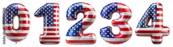 Fototapeta Balloons in the form of the American flag on a transparent background. Holiday and party concept.