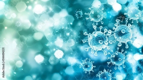 Fototapeta High Quality Futuristic Immunology Background with Microscopic Details for Web Banner and Scientific Use