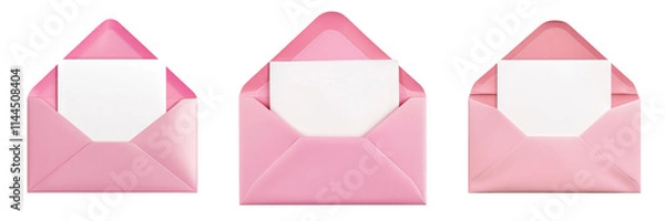 Fototapeta Set of A 3D vector icon of an open envelope with a red heart inside on transparent png background
