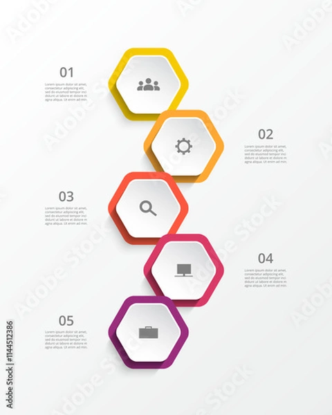 Fototapeta Step by step vertical infographic template with 5 steps, options, parts or processes.