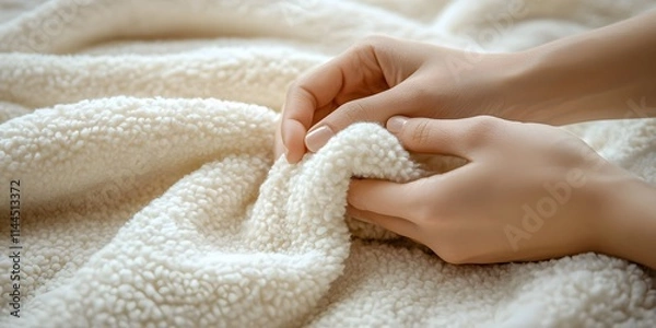 Obraz Fleece-lined leggings showcase a cozy texture, inviting warmth and comfort. The soft fabric and gentle hands highlight a serene, relaxing vibe and luxurious feel.