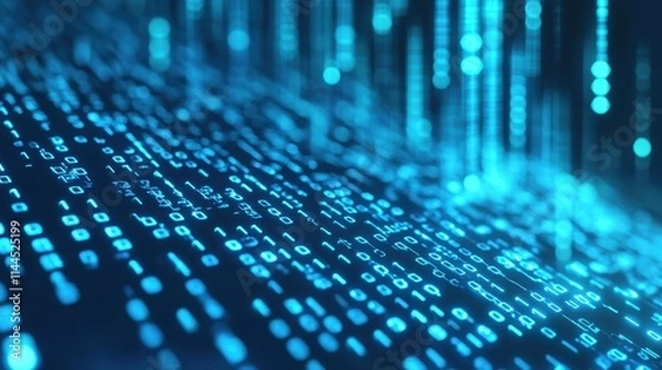 Fototapeta Abstract Digital Data Stream Glowing Binary Code Background.