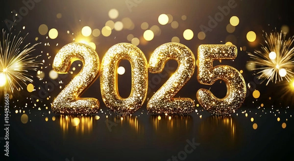 Fototapeta Happy new year 2025 on fireworks and beautiful Boked background	
