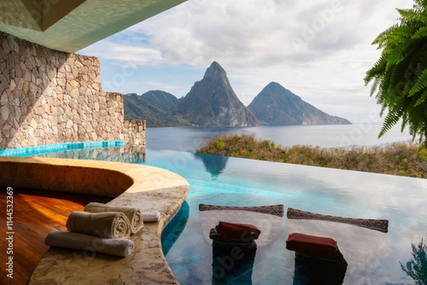 Fototapeta Luxury Swimming Pool with View of the Ocean