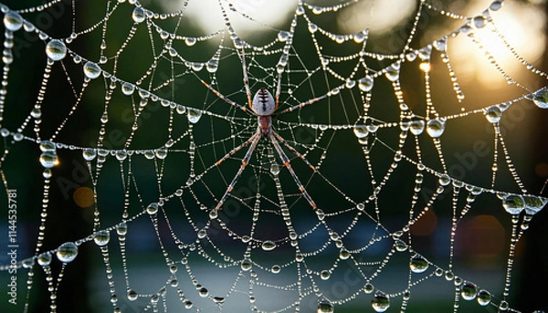 Fototapeta spider web with dew drops