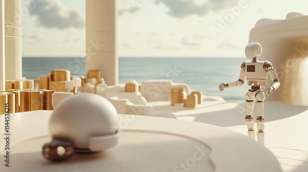 Fototapeta Futuristic Robot in Serene Workspace Environment