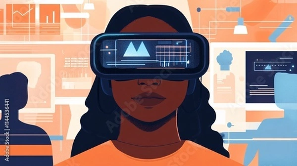Fototapeta Woman Interacting with Augmented Reality Glasses