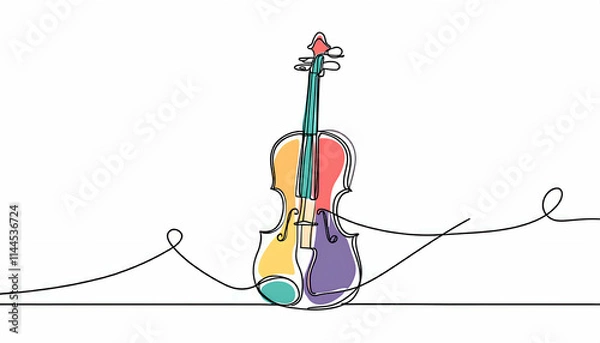 Fototapeta one line drawing and continue for colorful Violin sketch.