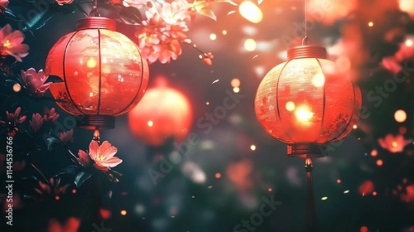 Fototapeta Beautifully Crafted Red Lanterns in Soft Focus