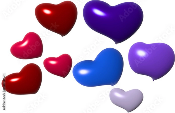 Fototapeta Multi-colored hearts on a transparent background, red, blue and lilac.Valentines.

