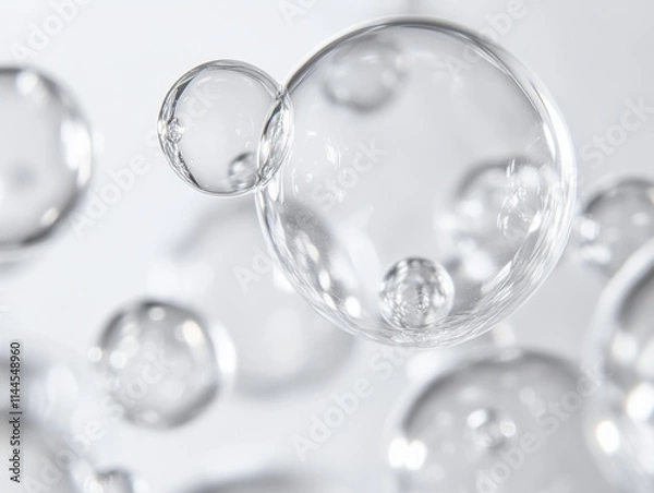 Fototapeta clear bubbles floating on white background