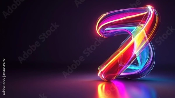 Fototapeta Abstract, vibrant, colorful, glowing, number seven,  3D rendering, 