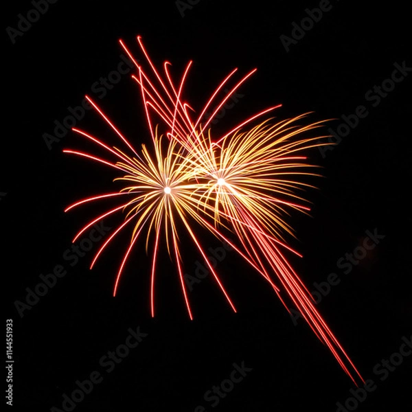 Fototapeta Aerial Shell Red and Gold Dual Fireworks Burst Black Sky