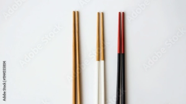 Obraz three pairs of chopsticks on a white background