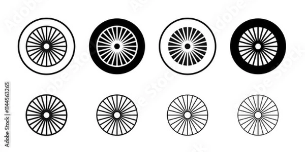 Obraz Ashoka Wheel icon Flat outline fill set collection