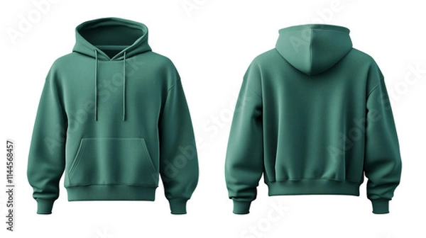 Fototapeta Set of mint green front and back view tee hoodie hoody sweatshirt on transparent background cutout, PNG file. Mockup template for artwork graphic design